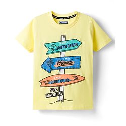 Pine Kids Cotton Knit Half Sleeves Beach Theme Printed T-Shirt -Light Yellow