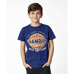 Pine Kids Cotton Knit Half Sleeves T-Shirt With The Game Changer Text Print - Navy Blue