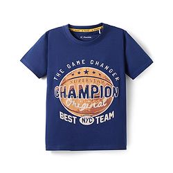 Pine Kids Cotton Knit Half Sleeves T-Shirt With The Game Changer Text Print - Navy Blue