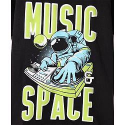 Pine Kids Cotton Knit Half Sleeves T-Shirt With Music Space Text Print - Black