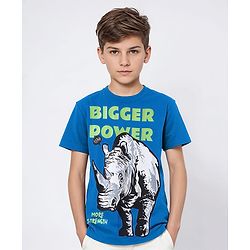 Pine Kids Cotton Knit Half Sleeves T-Shirt with Bigger Power Text Print - Blue