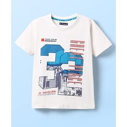 Pine Kids Cotton Knit Half Sleeves T-Shirt With Great Place Text Print - White