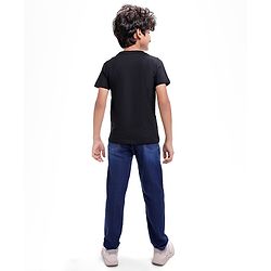 Pine Kids Cotton Knit Half Sleeves T-Shirt with Lion Print - Black