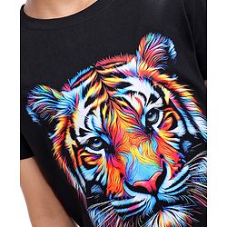 Pine Kids Cotton Knit Half Sleeves T-Shirt with Lion Print - Black