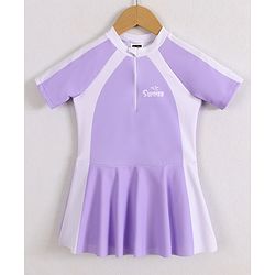 Pine Active Half Raglan Sleeves Frock Swimsuit - Purple