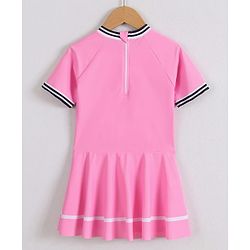 Pine Active Half Sleeves Frock Swimsuit With Logo Print - Pink