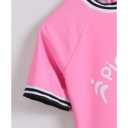 Pine Active Half Sleeves Frock Swimsuit With Logo Print - Pink