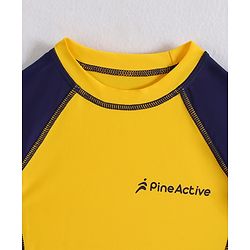 Pine Active Half Raglan Sleeves Two Piece Swimsuit With Logo Print - Yellow & Navy Blue
