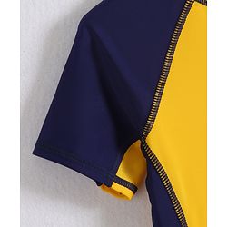 Pine Active Half Raglan Sleeves Two Piece Swimsuit With Logo Print - Yellow & Navy Blue