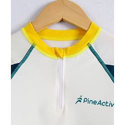 Pine Active Full Raglan Sleeves Two Piece Swimsuit With Logo Print - White & Dark Green