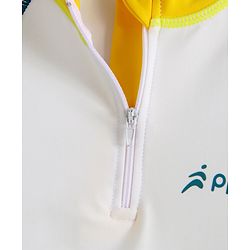Pine Active Full Raglan Sleeves Two Piece Swimsuit With Logo Print - White & Dark Green
