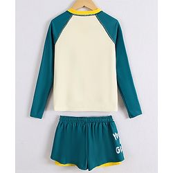 Pine Active Full Raglan Sleeves Two Piece Swimsuit With Logo Print - Teal Blue