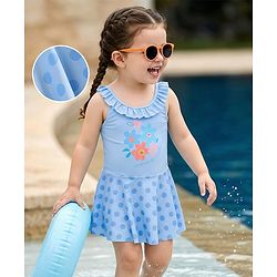 Pine Kids Sleeveless Frock Swimsuit With Floral Print - Light Blue
