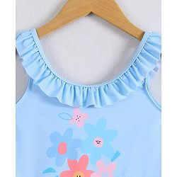 Pine Kids Sleeveless Frock Swimsuit With Floral Print - Light Blue