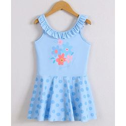 Pine Kids Sleeveless Frock Swimsuit With Floral Print - Light Blue