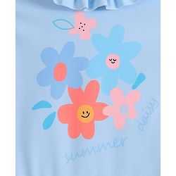 Pine Kids Sleeveless Frock Swimsuit With Floral Print - Light Blue