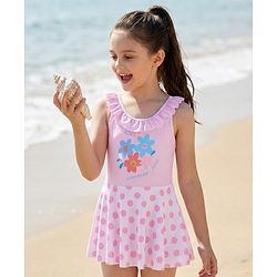 Pine Kids Sleeveless Frock Swimsuit With Floral Print - Light Blue