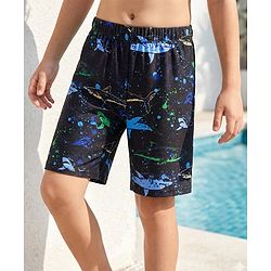 Pine Kids Swimming Trunk With Shark Print - Black