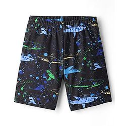 Pine Kids Swimming Trunk With Shark Print - Black