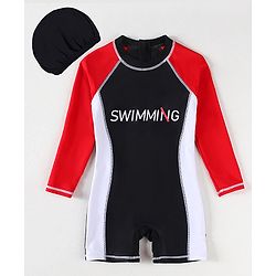 Pine Active Legged Swimsuit With Cap - Red