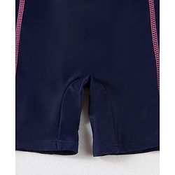 Pine Kids Half Raglan Sleeves Legged Swimsuit With Leaf Print - Navy Blue