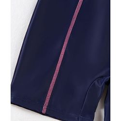 Pine Kids Half Raglan Sleeves Legged Swimsuit With Leaf Print - Navy Blue