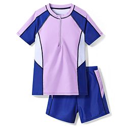 Pine Active Half Raglan Sleeves Two Piece Swimsuit - Purple