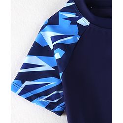Pine Active Half Sleeves Two Piece Swimsuit With Whale Print - Blue