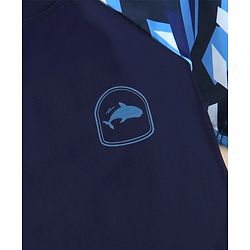 Pine Active Half Sleeves Two Piece Swimsuit With Whale Print - Blue