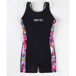 Pine Active Sleeveless Printed Legged Swimsuit - Black