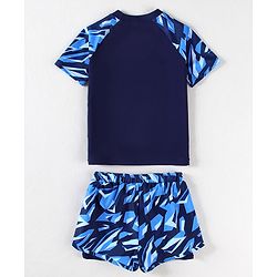 Pine Active Half Sleeves Two Piece Swimsuit With Whale Print - Blue