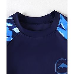 Pine Active Half Sleeves Two Piece Swimsuit With Whale Print - Blue