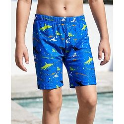 Pine Kids Swimming Trunk With Shark Print - Blue