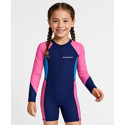 Pine Active Raglan Full Sleeves Legged Swimsuit - Navy Blue