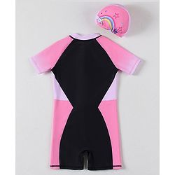 Pine Active Half Raglan Sleeves Legged Swimsuit - Black