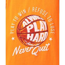Pine Kids Cotton Knit Half Sleeves T-Shirt with Text Print - Orange