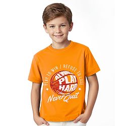 Pine Kids Cotton Knit Half Sleeves T-Shirt with Text Print - Orange