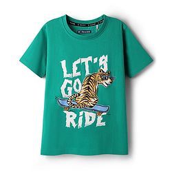 Pine Kids Cotton Knit Half Sleeves T-Shirt With Lets Go Ride Text Print - Mint