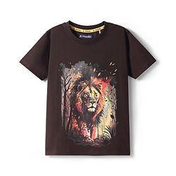 Pine Kids Cotton Knit Half Sleeves T-Shirt With Lion Print - Black