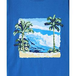 Pine Kids Cotton Knit Half Sleeves T-Shirt With Beach Theme Print - Blue