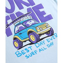 Pine Kids Cotton Knit Half Sleeves T-Shirt With Surf Time Text Print - Light Blue