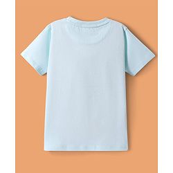 Pine Kids Cotton Knit Half Sleeves T-Shirt With Surf Time Text Print - Light Blue