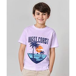 Pine Kids Cotton Knit Half Sleeves Beach Theme Printed T-Shirt - Lilac