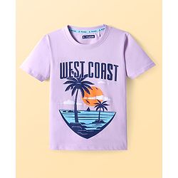 Pine Kids Cotton Knit Half Sleeves Beach Theme Printed T-Shirt - Lilac