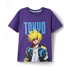 Pine Kids Cotton Knit Half Sleeves T-Shirt With Tokyo Text Print - Purple