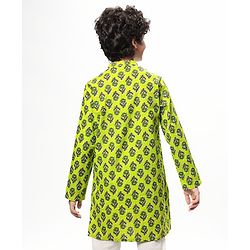 Pine Kids Cotton Woven Full Sleeves Floral Printed Kurta - Limegreen