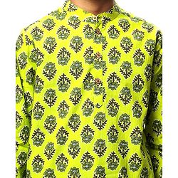 Pine Kids Cotton Woven Full Sleeves Floral Printed Kurta - Limegreen