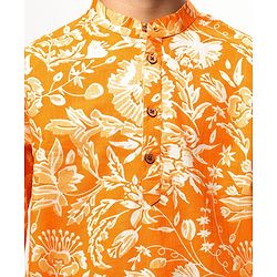 Pine Kids Cotton Woven Full Sleeves Kurta with Floral Print - Orange