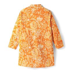 Pine Kids Cotton Woven Full Sleeves Kurta with Floral Print - Orange