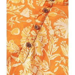 Pine Kids Cotton Woven Full Sleeves Kurta with Floral Print - Orange